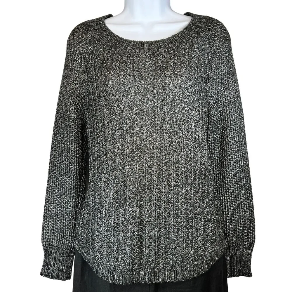 Calvin Klein Jeans‎ Open crochet Knit Chunky Sweater Women's Med Metallic Silver